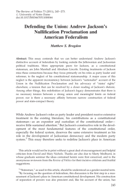 Defending the Union: Andrew Jackson`s Nullification Proclamation