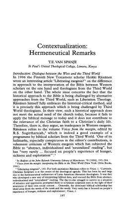 Contextualization: Hermeneutical Remarks