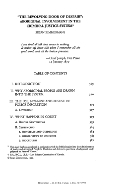The Revolving Door of Despair: Aboriginal Involvement in