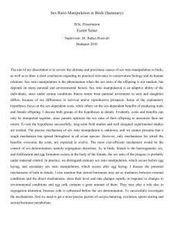 Sex Ratio Manipulation in Birds (Summary) Eszter Sz&aacute;sz