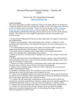 Advanced Placement Summer Institute &ndash; Calculus AB GI623