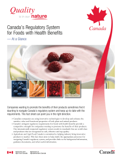 Canada`s Regulatory System for Foods with Health Benefits
