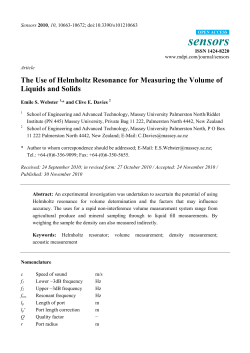 The Use of Helmholtz Resonance for Measuring the Volume of