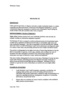 Monterey County MECHANIC III DEFINITION DISTINGUISHING