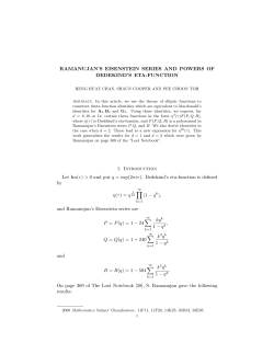 RAMANUJAN`S EISENSTEIN SERIES AND POWERS OF