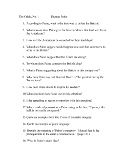 The Crisis, No. 1 Thomas Paine 1. According to Paine, what is the