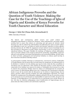 African Indigenous Proverbs and the Question of Youth Violence