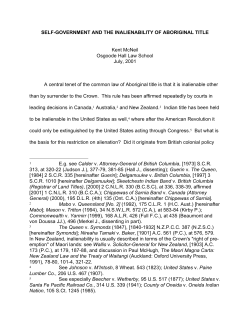 Self-Government and the Inalienability of Aboriginal Title