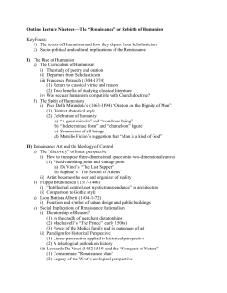 Outline Lecture Nineteen&mdash;The &ldquo;Renaissance&rdquo; or Rebirth of