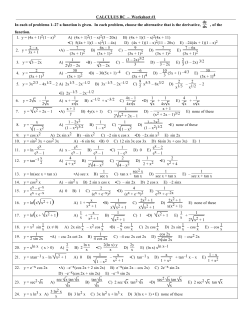 CALCULUS BC &ndash; Worksheet #1 In each of problems 1&ndash;27 a function