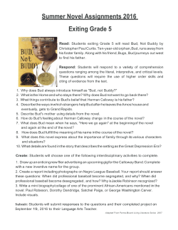 Summer Novel Assignments 2016 Exiting Grade 5