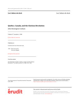 Quebec, Canada, and the Glorious Revolution