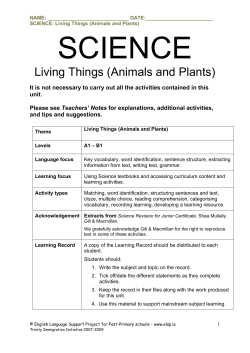 SCIENCE: Living Things (Animals and Plants