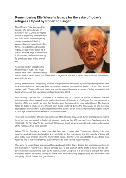 Remembering Elie Wiesel`s legacy for the sake of today`s refugees