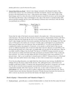 Stocks (Equity)&mdash;Characteristics and Valuation (Chapter 7)