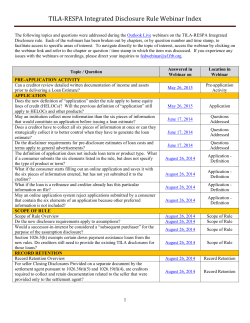TILA-RESPA Integrated Disclosure Rule Webinar Index