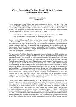 Clancy Departs Dog Eat Bone World: Richard Freadman remembers