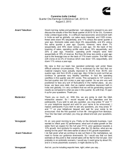 Cummins India Limited Quarter One Earnings Conference Call