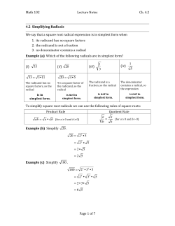 Math 102 Lecture Notes Ch. 4.2 Page 1 of 7 4.2 Simplifying Radicals