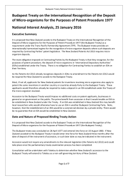 the Budapest Treaty National Interest Analysis