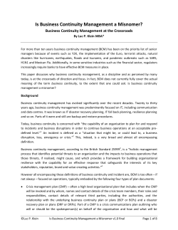Is Business Continuity Management a Misnomer