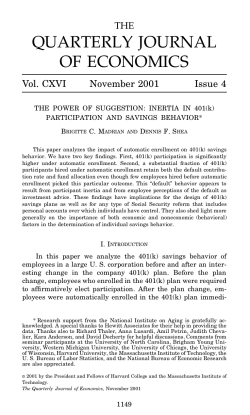 THE POWER OF SUGGESTION: INERTIA IN 401(k)