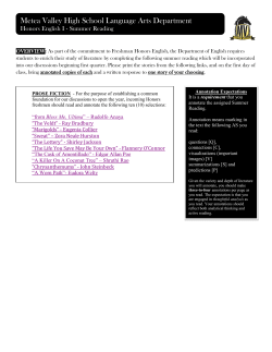 Freshman Summer Reading Assignment