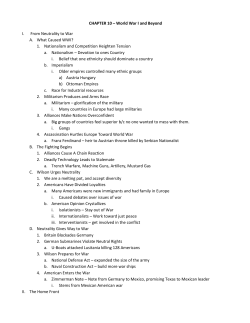 CHAPTER 10 &ndash; World War I and Beyond I. From Neutrality to War A