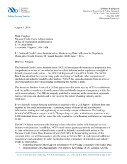 August 1, 2016 Mark Vaughan National Credit Union Administration