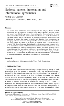 National patents, innovation and international