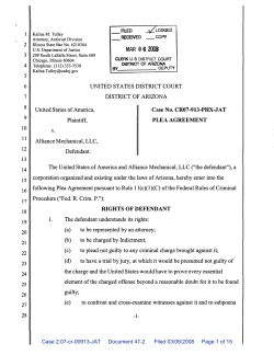 Plea Agreement : U.S. v. Alliance Mechanical, LLC