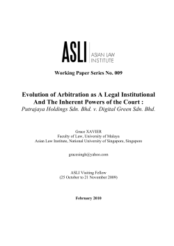 Working Paper Series No. 009 Evolution of Arbitration as A Legal