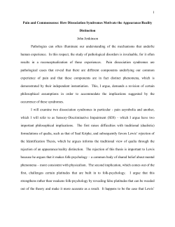 1 Pain and Commonsense: How Dissociation