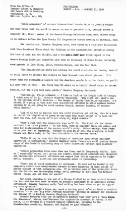 Talk by Senator Hubert H. Humphrey, January 11, 1954