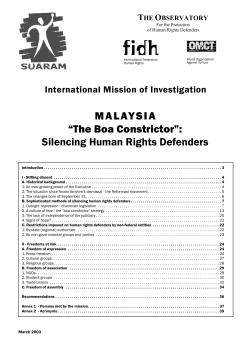 MALAYSIA &ldquo;The Boa Constrictor&rdquo;: Silencing Human Rights Defenders