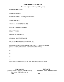 PERFORMANCE CERTIFICATE (For each major work during last