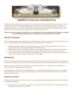SAMPLE ~ Outline for a Business Plan