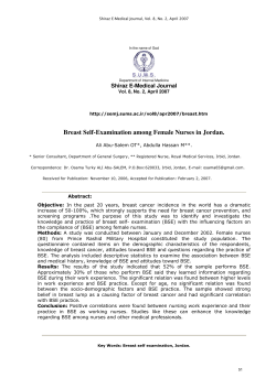 Breast Self-Examination among Female Nurses in Jordan.