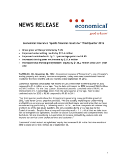 Economical Insurance reports financial results for Third Quarter 2012
