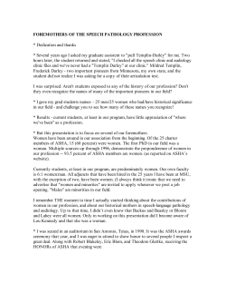 FOREMOTHERS OF THE SPEECH PATHOLOGY PROFESSION
