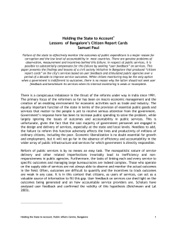 Holding the State to Account Lessons of Bangalore`s Citizen Report