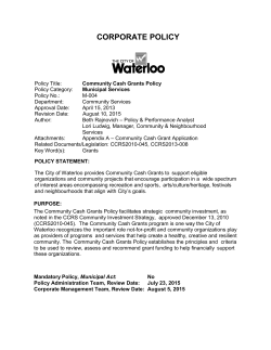 Cash Grant Policy - City of Waterloo