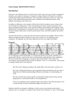 Unit of Study: DEFINITION ESSAY Introduction: Purpose: