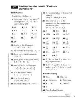 Answers for the lesson “Evaluate Expressions”