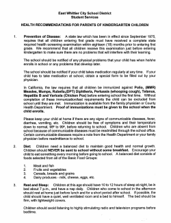 Health Recommendations for Parents of Kindergarten Children