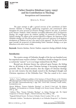 Father Dumitru Stăniloae (1903&ndash;1993) and his Contribution to