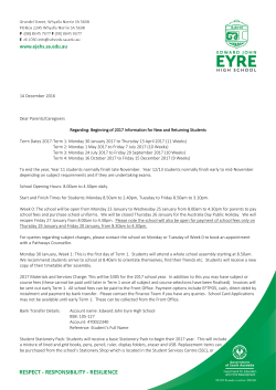 of 2017 Arrangements Letter - Edward John Eyre High School