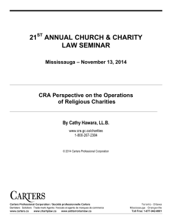 CRA Perspectives on the Operations of Religious Charities