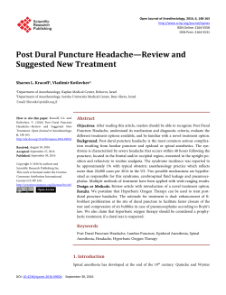 Post Dural Puncture Headache&mdash;Review and Suggested New
