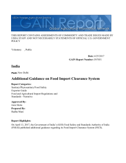 Additional Guidance on Food Import Clearance System India